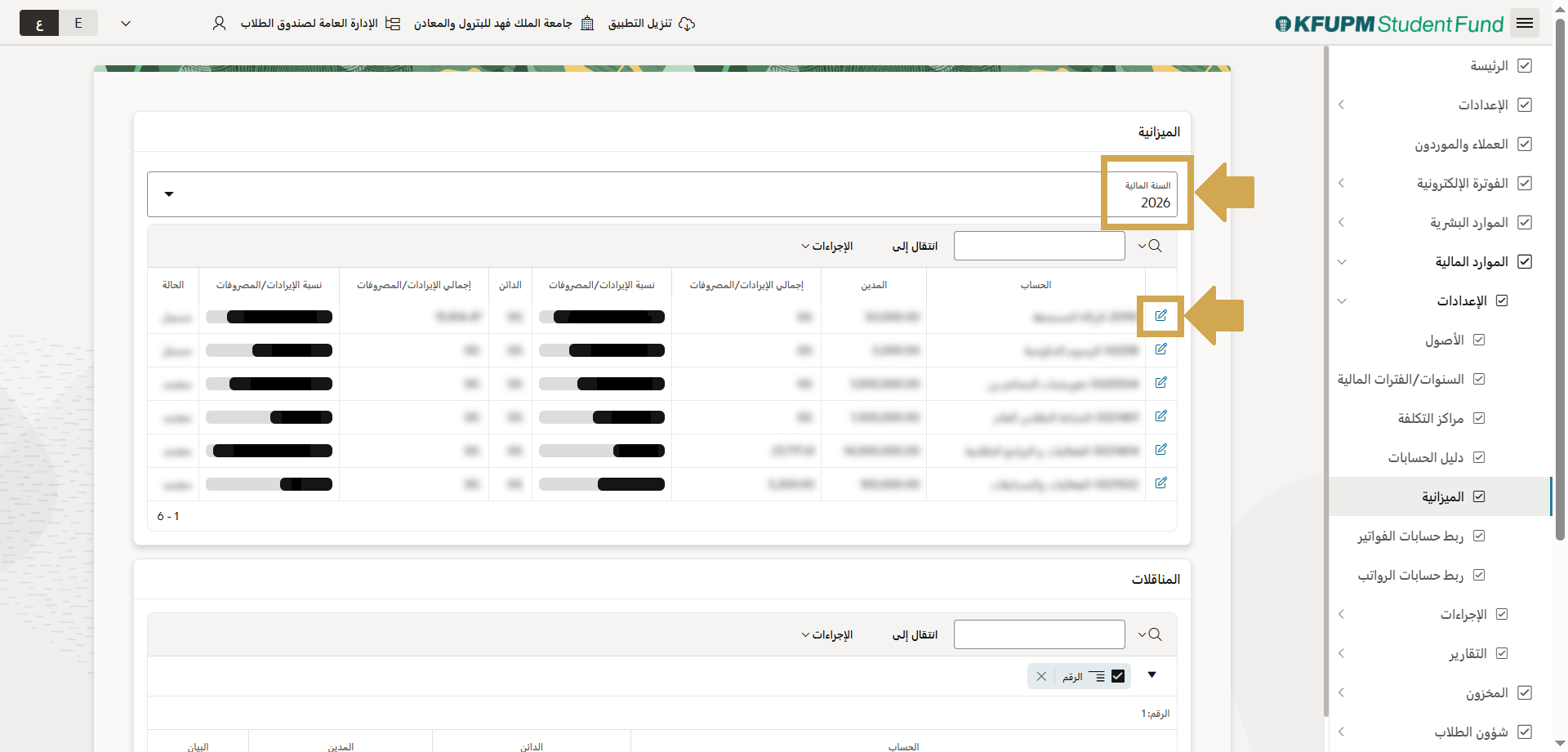 الميزانية - تعديل بيانات اي من البنود الغير معتمدة للميزانية